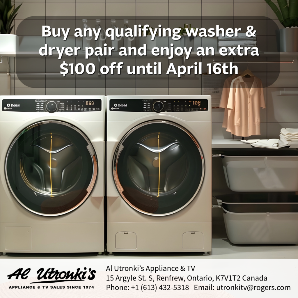 Discover unbeatable appliance and TV deals at Al Utronki’s in Renfrew. Shop top brands at discounted prices.