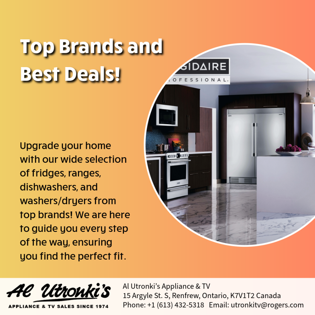 Maximize your savings this holiday season! Shop top-brand appliances and Samsung 4K TVs at Al Utronki's in Renfrew. Get $100 rebates, well-stocked inventory, and local service since 1974.